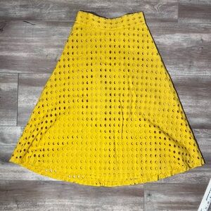 H&M Yellow mustard Flaired Eyelet A-Line High Waisted Skirt